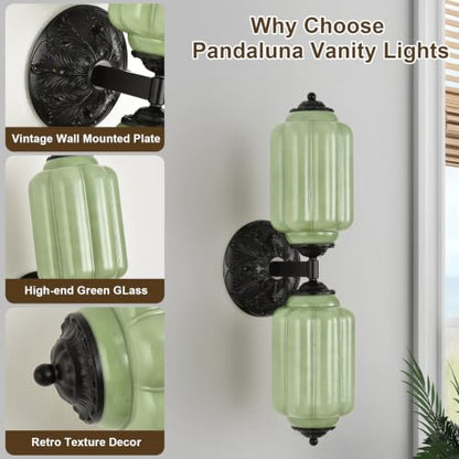 Green Glass Vintage Bathroom Vanity Light (Black & Green 1 Pack)