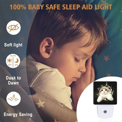 Night Light Broken Hole Cat Night Lights Plug into Wall with Dusk to Dawn Smart Sensor for Bedroom Bathroom Hallway Kitchen (Broken Hole Cat)