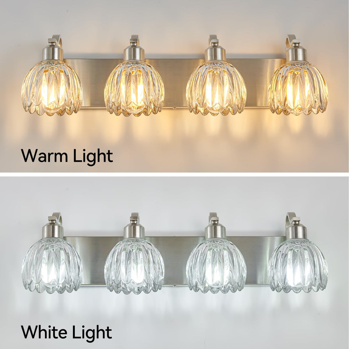 Brushed Nickel Vanity Lights for Bathroom with Clear Tulip Glass Shade (Brushed Nickel - Tulip Clear / 4-light)