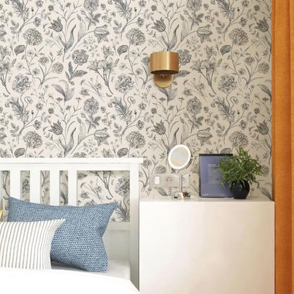 Beige and Black Floral Peel and Stick Wallpaper Floral 17in x 118in (Black / 17.3" x 118.1")