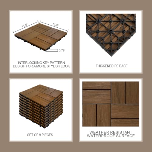 9 Pcs Wood Interlocking Deck Tiles