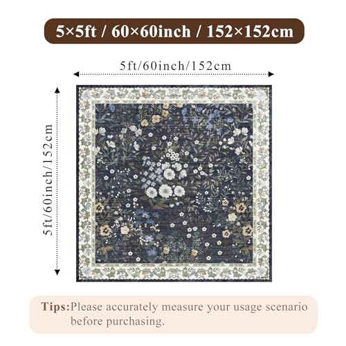 5x5 Living Room Area Rug Washable (Blue / 5x5)