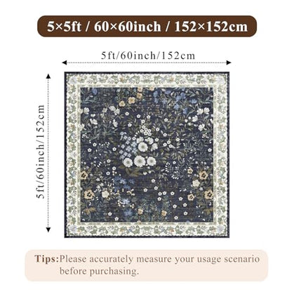 5x5 Living Room Area Rug Washable (Blue / 5x5)