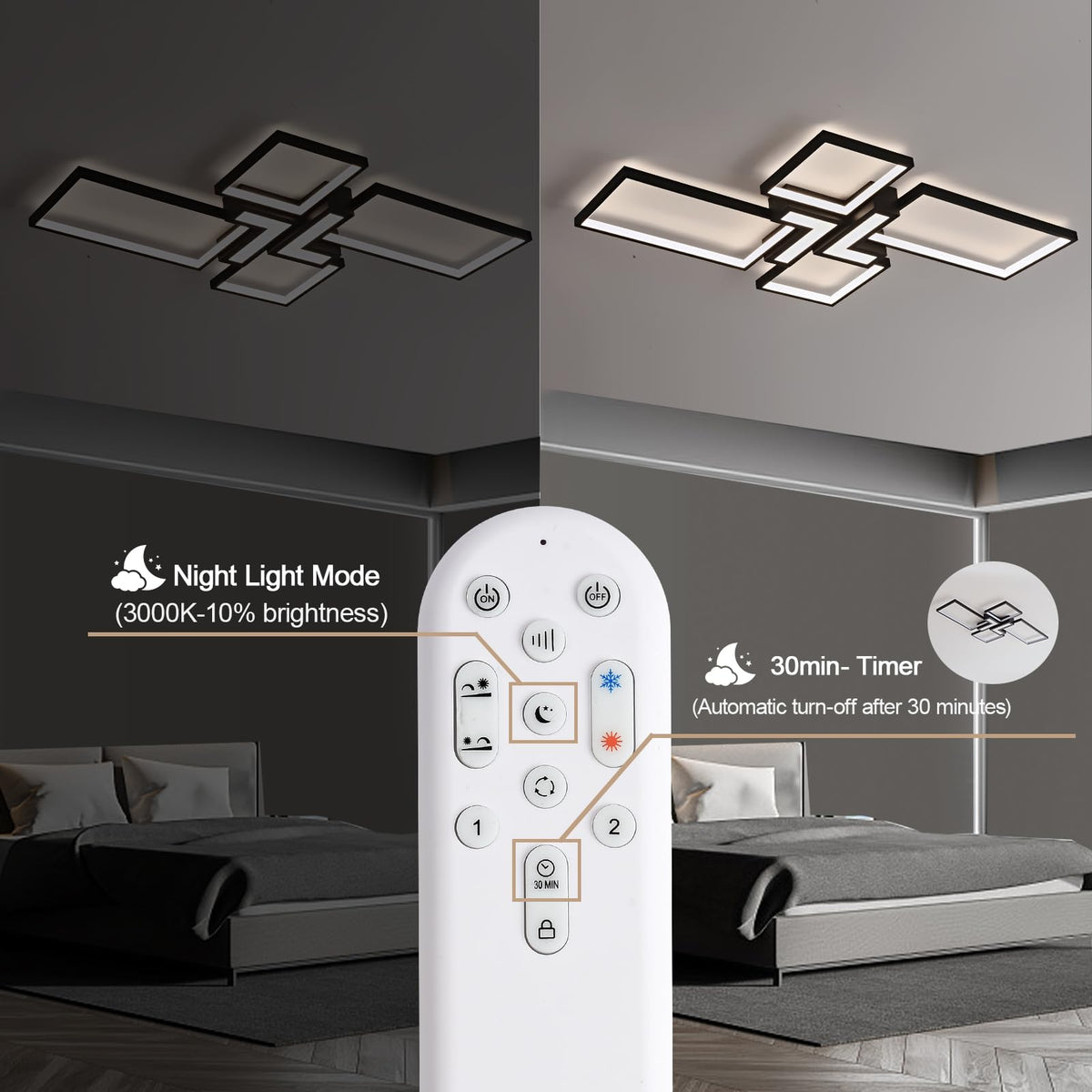 Modern Ceiling Light 32'' 50W 3000K (Black / 32 in)