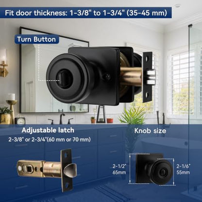 6 Pack Black Door Knobs with Square Rosette for Privacy (6-Privacy)