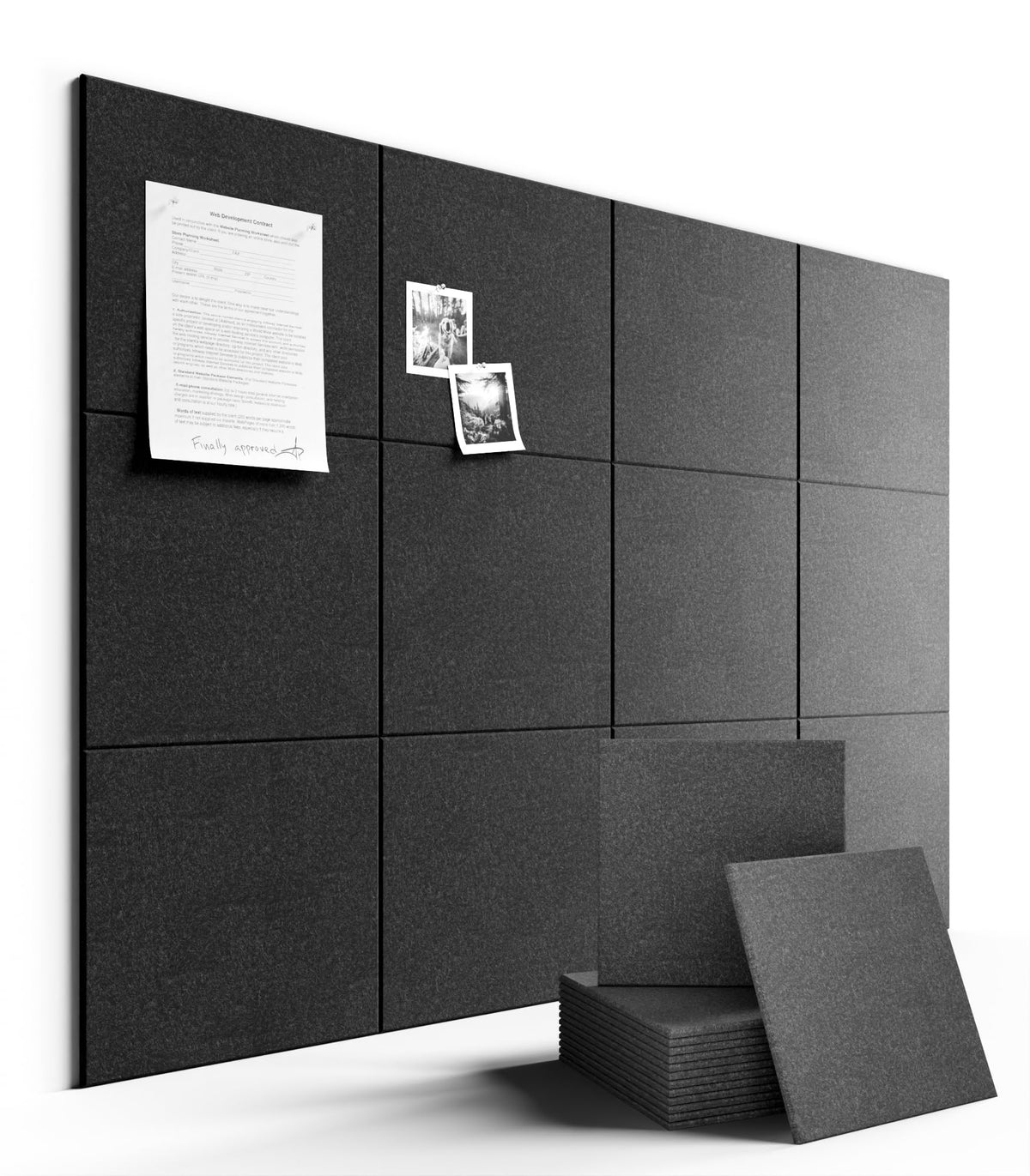 Felt Bulletin Board & Cork Board Alternative 48'' x 36'' (Charcoal Gray / Solid tile 12-pack)