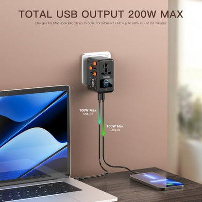 200W GaN Universal Travel Adapter