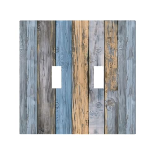 Rustic Grey Teal Wood Light Switch Cover Decorative Gray Blue Wooden Duplex Outlet Covers Wall Plate Switch Plate Covers Electrical Outlets Faceplate for Kitchen Bathroom Bedroom 5" x 3"