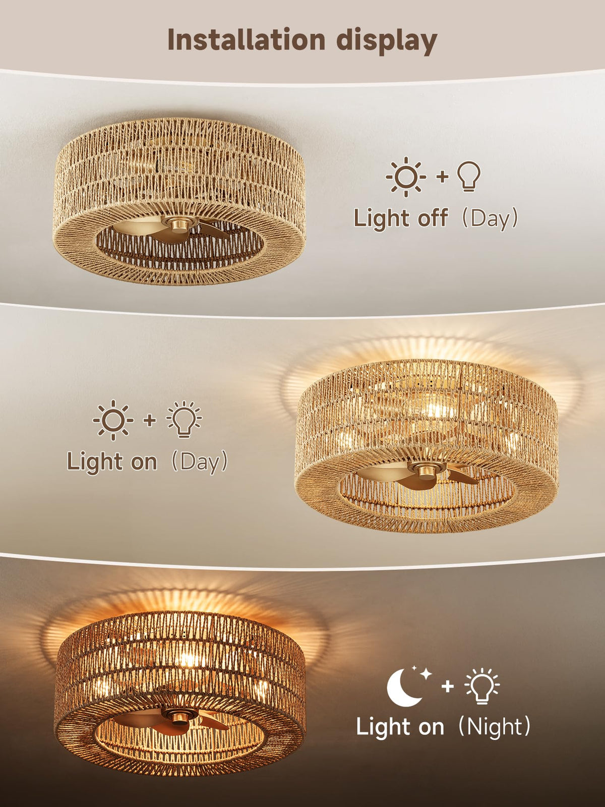 Rattan fandelier Ceiling Fans with Lights (Golden color 6)
