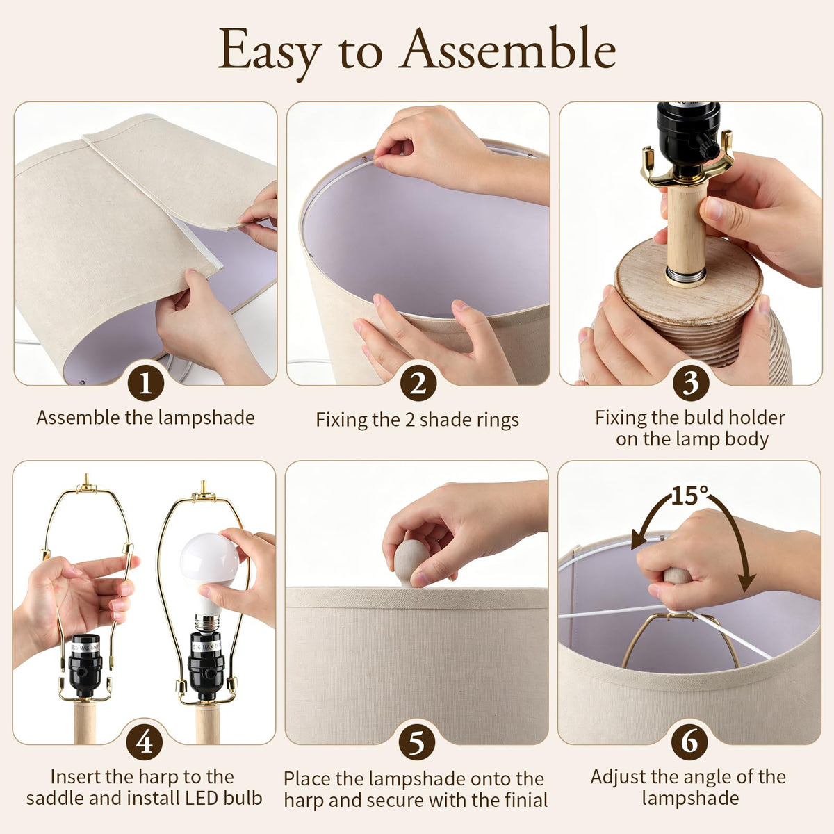 Ceramic Table Lamp for Living Room (24.5" 1 Pcs - Brown)