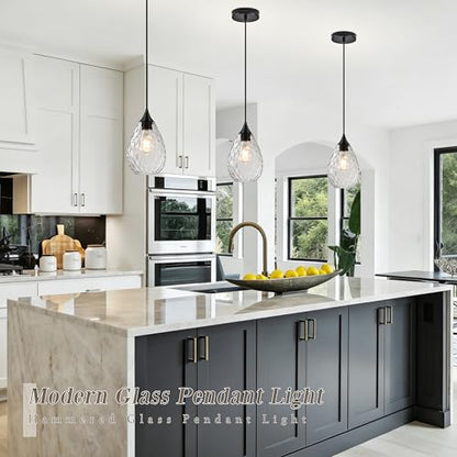 Glass Pendant Lights Kitchen Island 6" Pendant Light Fixtures Hammered Clear Glass Height Adjustable Modern Hanging Pendant Lights for Dining Room