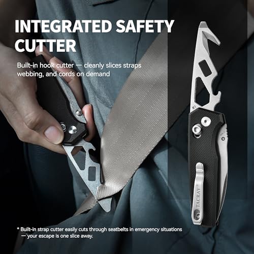 5-in-1 Multitool Pocket Knife, 2.4" Premium CVG-10 Steel Blade Folding Knife with Seatbelt Cutter, Bottle Opener, Wrench & Screwdriver, Durable G10 Handle EDC Knife, Ideal Cool Gifts for Men