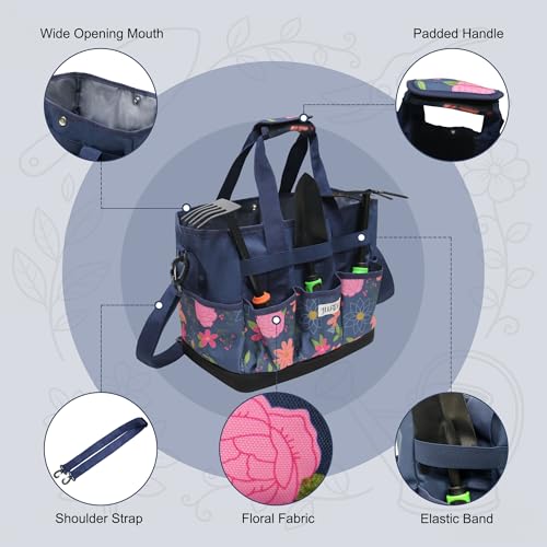 Hard Bottom Floral Garden Tool Tote Bag with Shoulder Strap