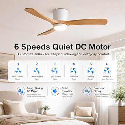 Smart Low Profile Ceiling Fan with Lights and Remote