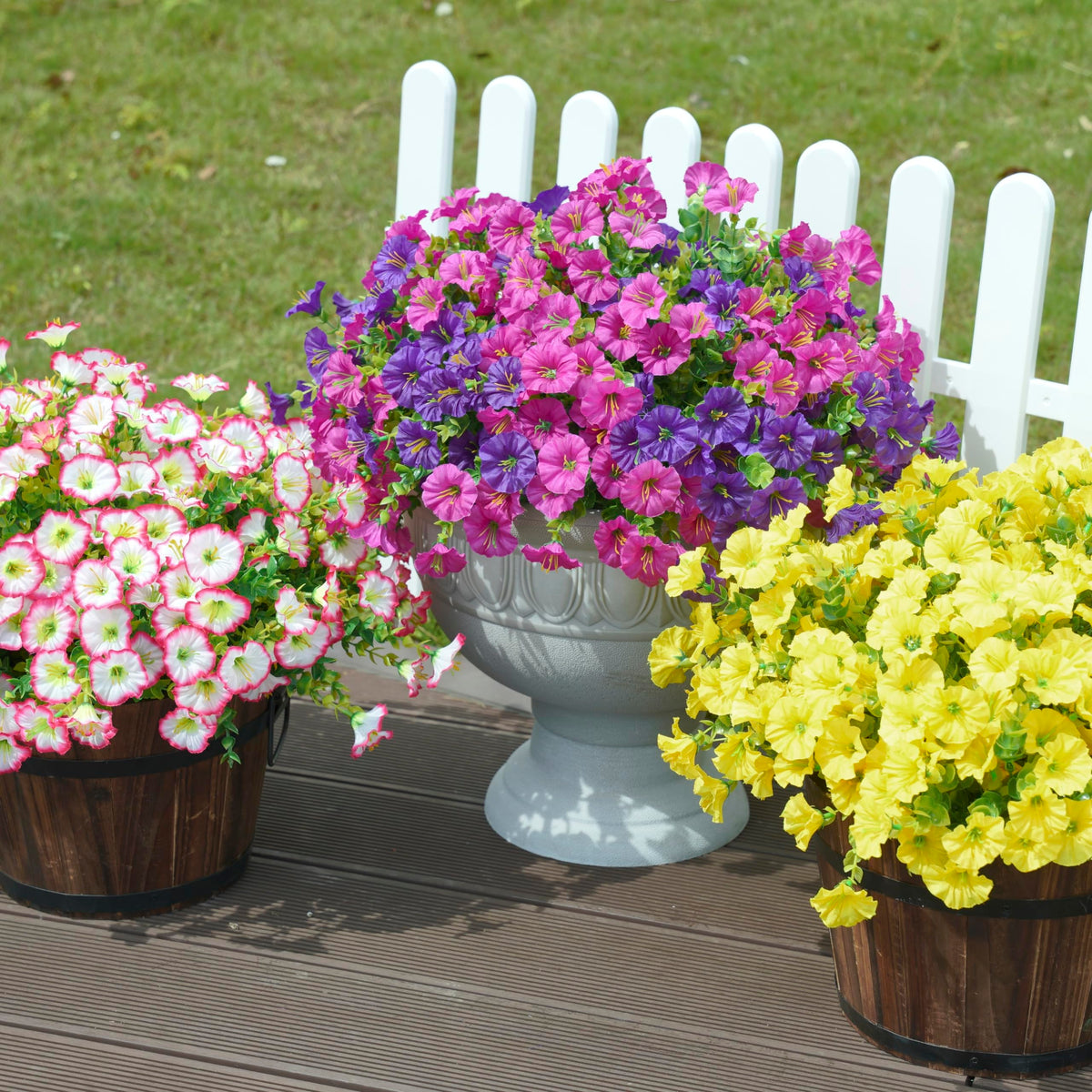 Artificial Faux Outdoor Flowers Plants for Spring Summer Decoration (12 Bundles Pink)
