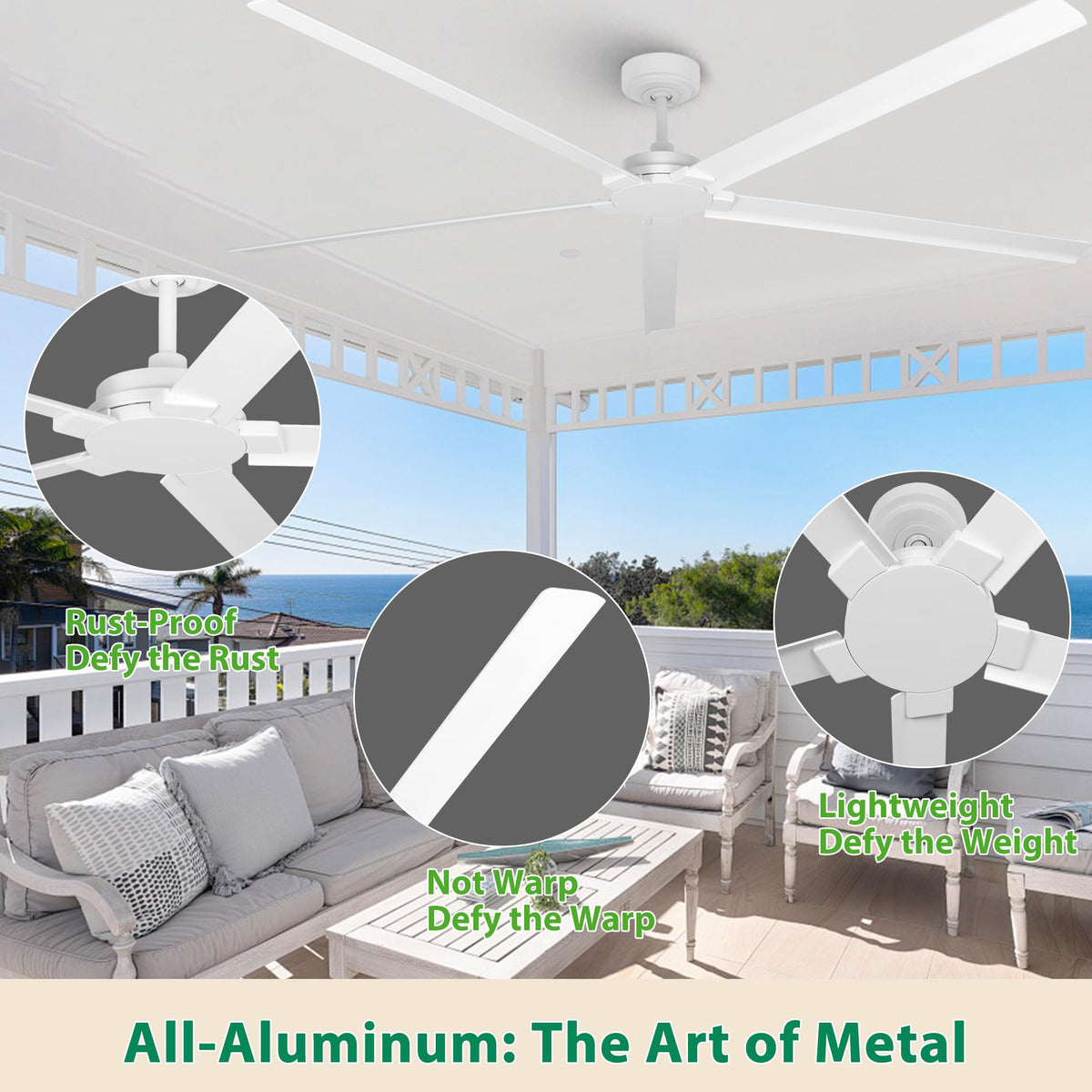 72" Outdoor Ceiling Fan With Remote (White / 72-inch)