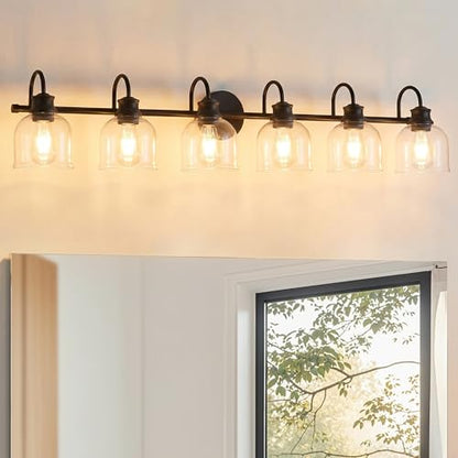 6 Lights 48" Bathroom Vanity Light Fixtures (Black / 6 Lights)