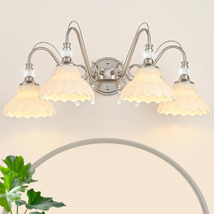 Bathroom Vanity Light Fixture with Floral Glass Shade