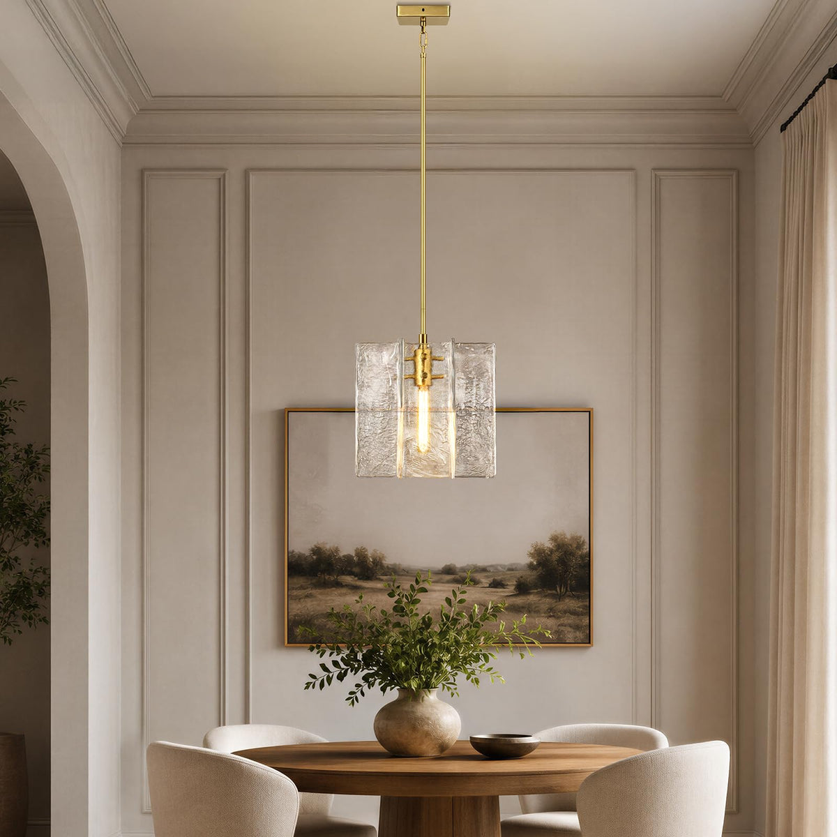 Modern Large Brass Water Ripple Glass Kitchen Pendant Light Fixtures (Brass-12-IN)