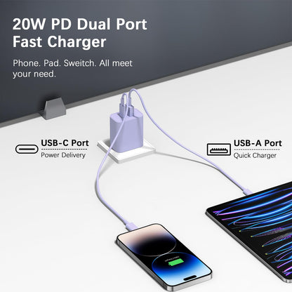 USB C Charger Block Fast Charging Block Type C Charger Multiport Adapter (Purple / 20W2Pack)