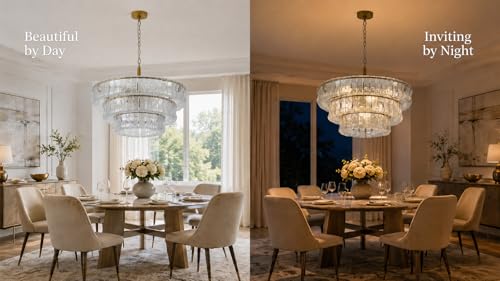 3 Tier 26 Inch Clear Crystal Glass Chandeliers (Clear Gold)