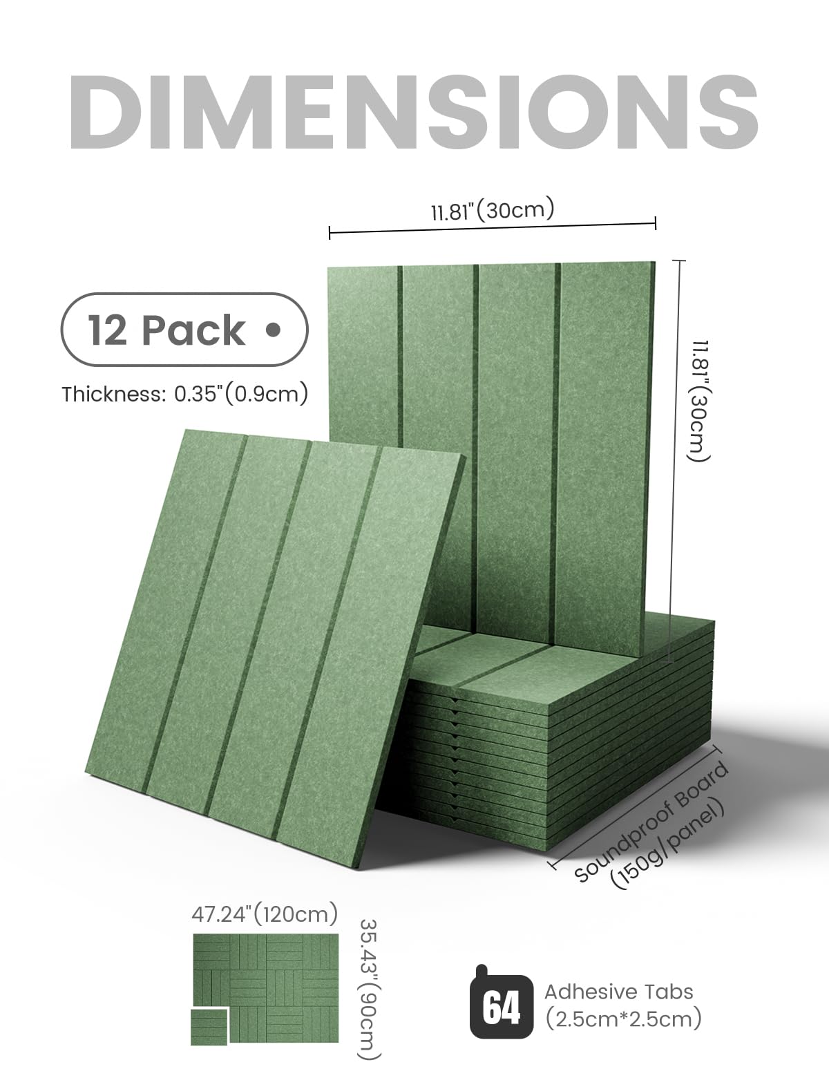 Felt Bulletin Board & Cork Board Alternative 48'' x 36'' (Christmas Tree Green-1 / Bold-stripe 12-pack)
