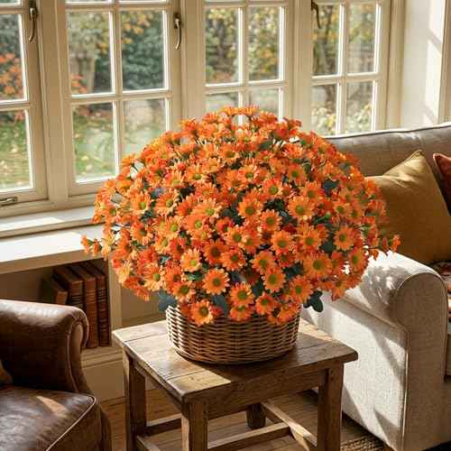 Artificial Mums for Outdoors Fall Decor (B-orange / 10.6 inch)