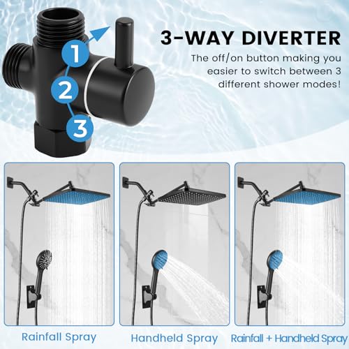 Shower Head with Handheld (A-Matte Black / Rectangular 12")