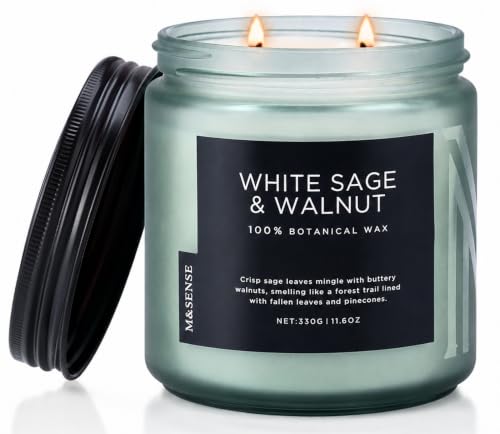 White Sage Walnut Soy Wax Candle Fall Home Scented Decor 70H 11.6Oz (Medium Jar / WhiteSageWalnut)