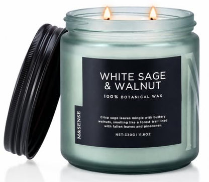White Sage Walnut Soy Wax Candle Fall Home Scented Decor 70H 11.6Oz (Medium Jar / WhiteSageWalnut)