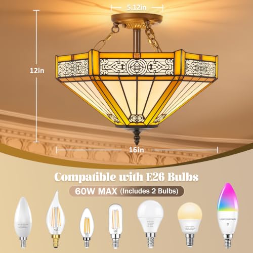 Tiffany Style Semi Flush Mount Ceiling Light