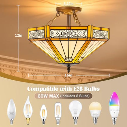 Tiffany Style Semi Flush Mount Ceiling Light