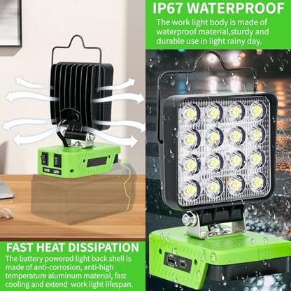 Cordless LED Work Light 48W 4200LM Flood Light with USB & Type