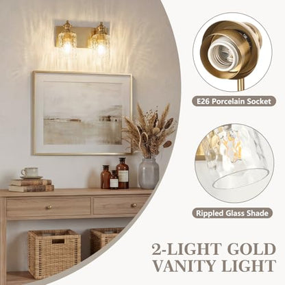2 Light Bathroom Light Fixtures with Water Ripple Glass (Gold / 2-light)