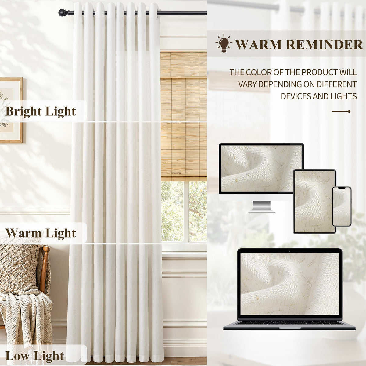 Natural Grommet Linen Curtains 144 Inches Long for Living Room (Natural / 52"W x 144"L (Pack of 2))