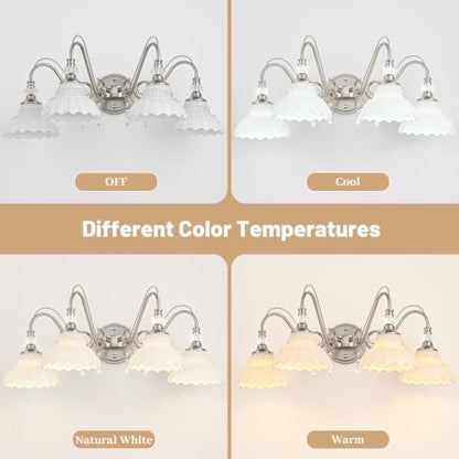 Brushed Nickel Bathroom Vanity Light (Nickel and White / 4-Light)