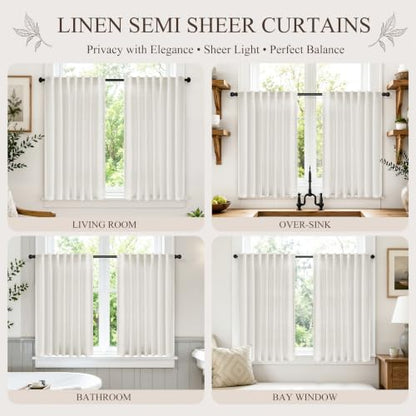 Natural Linen Cafe Curtains 48 Inches Long for Kitchen 2 Panels (Natural / 52"W x 48"L (Pack of 2))