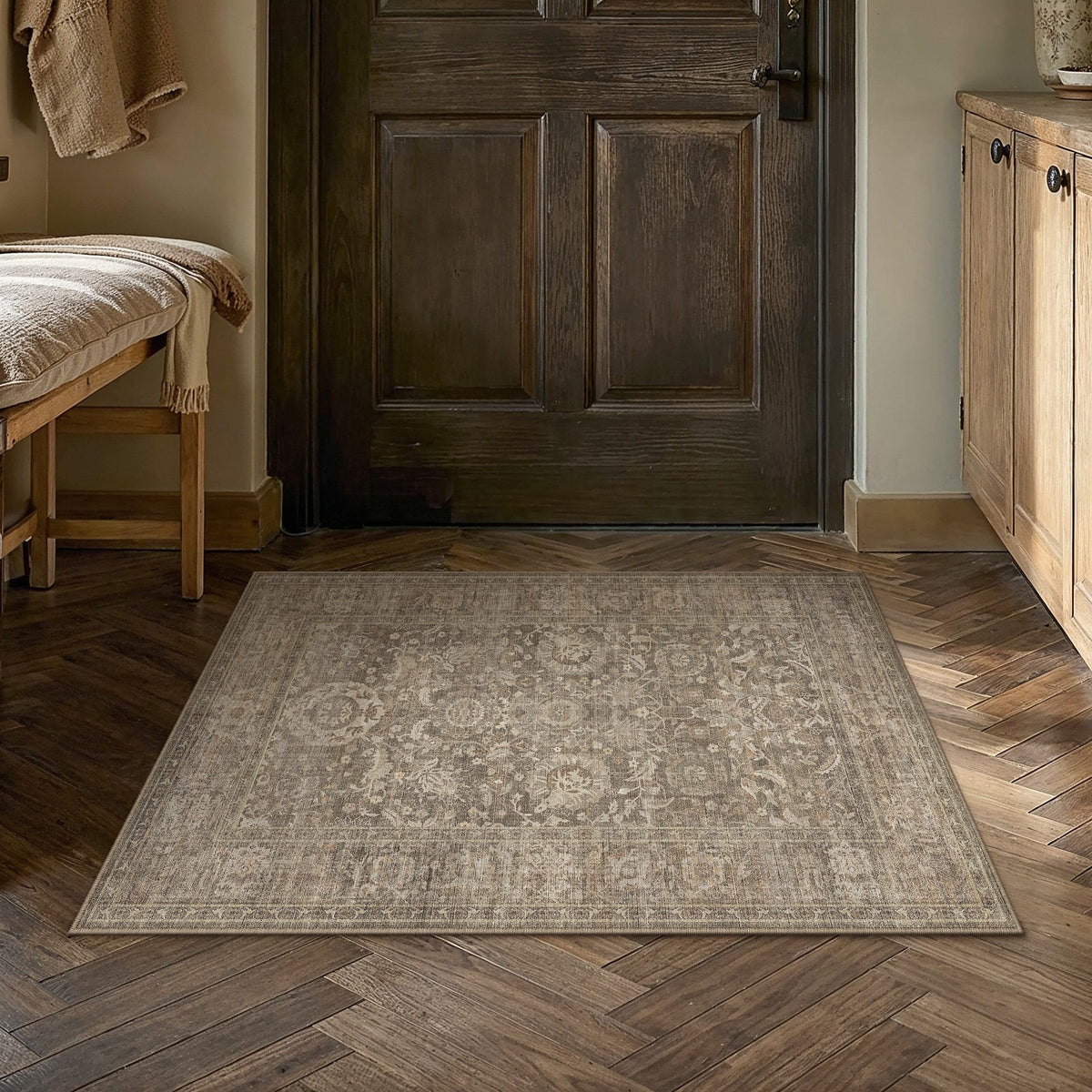 Entryway Area Rugs 2x3 Light Brown Vintage Rug (Retro | Light Brown / 2' x 3' (Rectangular))