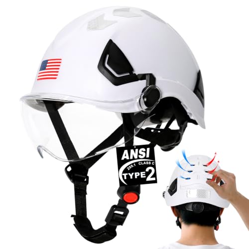 Type 2 Hard Hat with Clear Visor and Chin Strap (White Hard Hat with Visor)