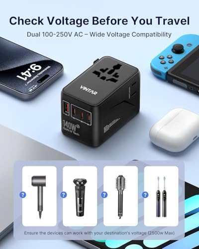 140W GaN Universal Travel Adapter for Europe (140W Black)
