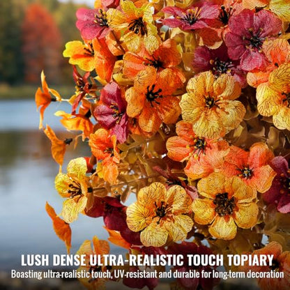 4Pcs Artificial Fall Ball Flowers for Outdoors (Orange Yellow Brown)