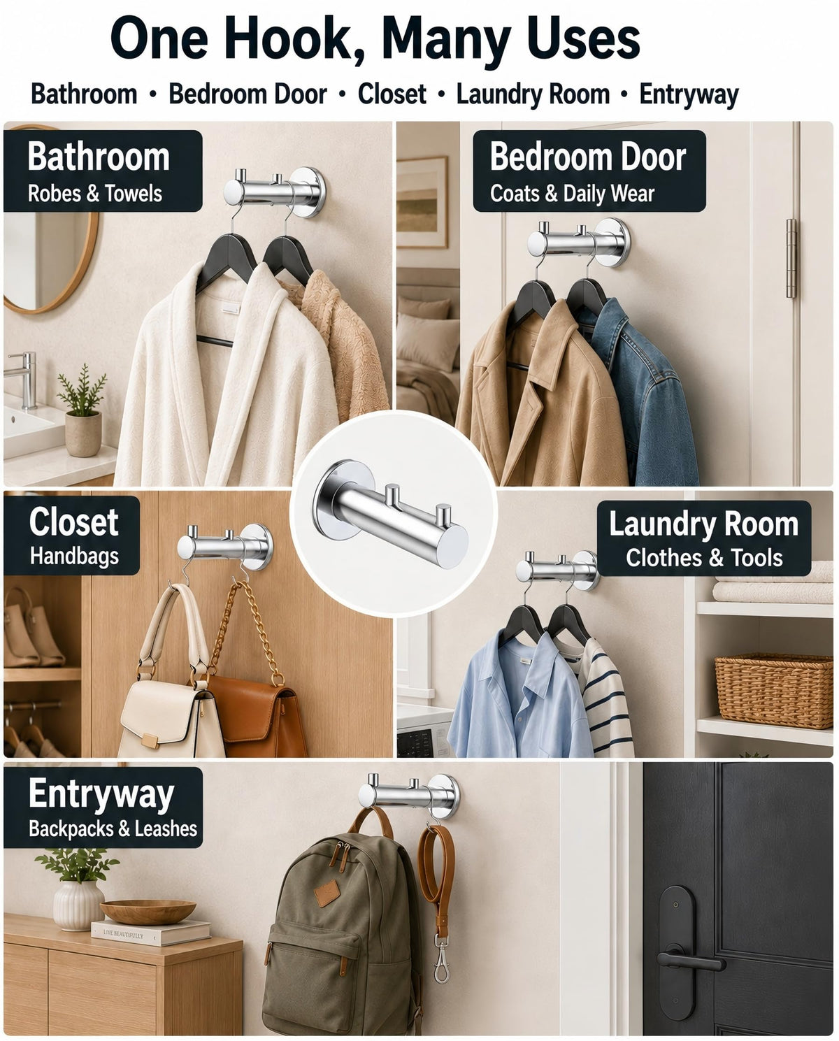 Double Heavy Duty wall Hooks (Chrome Polished)