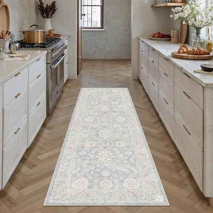 2x5 Blue Cream Neutral Runner Rug (Blue / 2' x 5' (Runner))
