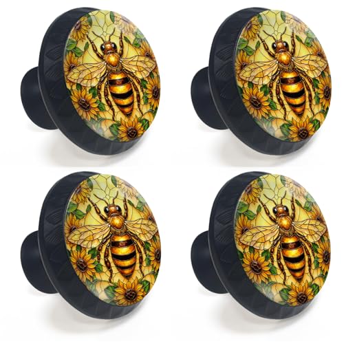 4 Pack Boho Bee Pattern Cabinet Knobs for Kitchen Bathroom