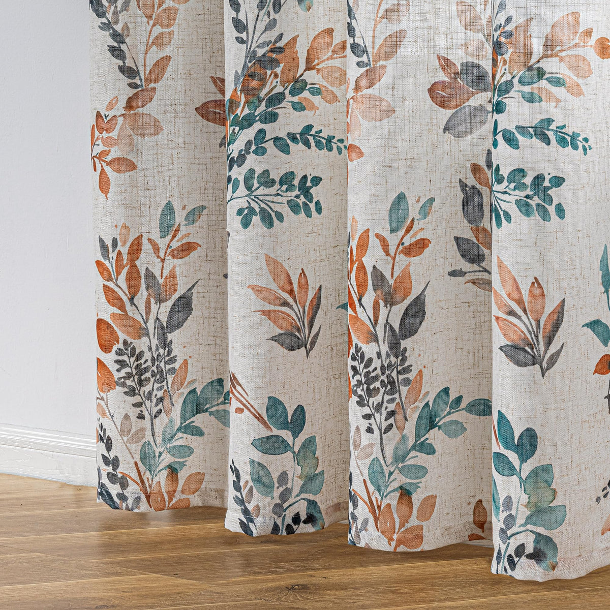 Floral Linen Curtains 72 inch Long 2 Panels Set Leaf Patterned Semi Sheer Light Filtering Privacy Farmhouse Grommet Drapes for Bedroom (B-burnt Orange / 52"W x 72"L (Pack of 2))
