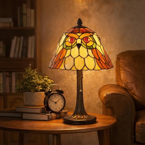 Tiffany Style Table Lamp Stained Glass Vintage Owl Bedside Light