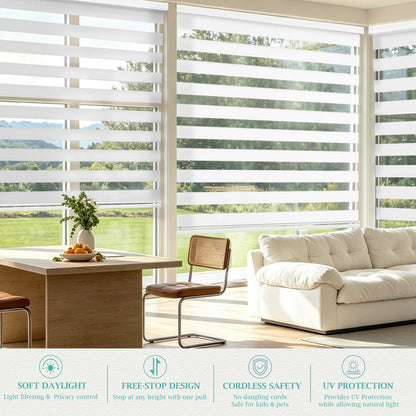 Custom Size Cordless Zebra Blinds for Windows (White / CUSTOM SIZE)
