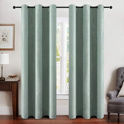 100% Blackout Linen Curtains for Bedroom 42x84 Inches Seafoam Green (Seafoam Green / 42"W x 84"L (Pack of 2))