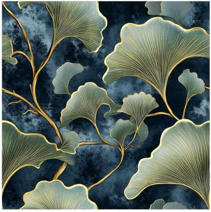 Dark Blue Ginkgo Leaf Peel and Stick Wallpaper (17.7" x 236")