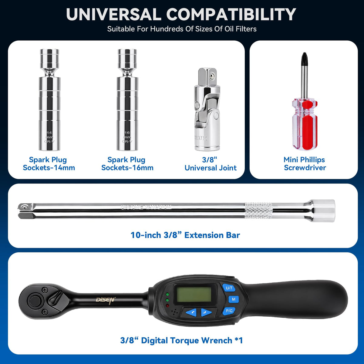 6 PCS 3 8 inch Digital Torque Wrench Kit (3/8-inch-5PCS)